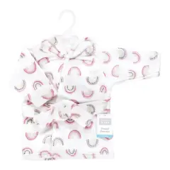 Hudson Baby Infant Girl Plush Animal Face Bathrobe, Modern Rainbow, 0-9 Months