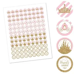 Big Dot of Happiness Little Princess Crown - Baby Shower or Birthday Party Round Candy Sticker Favors - Labels Fits Chocolate Candy (1 sheet of 108)