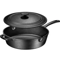 Bruntmor 5 Quarts Enamel Cast Iron Saut&eacute; Pan With Lid - Black