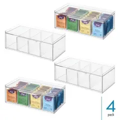 iDesign Set of 4 Stackable 4-Section Tea Storage Drawers - Clear