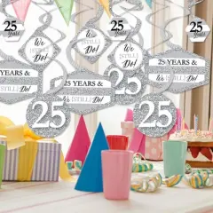 Big Dot of Happiness We Still Do - 25th Wedding Anniversary - Anniversary Party Hanging Decor - Party Decoration Swirls - Set of 40