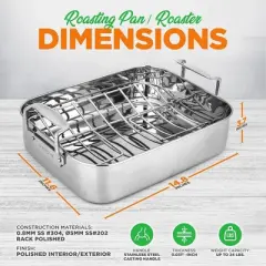 NutriChef Roasting Pan with Polished Rack, Wide Handle, and Stainless Steel Lid