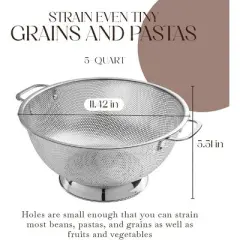 18/8 Pasta Strainer Bowl for Pasta, Spaghetti, Vegetables, Fruit, and Pot Draining - Stainless Steel Colander