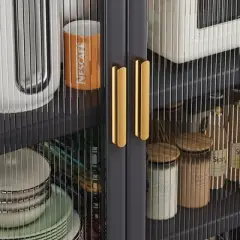 ORRD Grey Floor-to-Ceiling Kitchen Storage Cabinet with Wheels, Open-Door Microwave Shelf & Organizer Rack, 250KG Capacity Baker's Rack