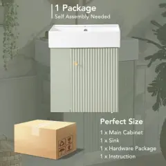 LOVMOR 21.6 inch Modern Floating Bathroom Vanity with Ceramic Basin - Perfect for Small Bathrooms, Left side storage