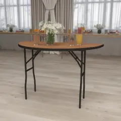 Emma and Oliver 4-Foot Half-Round Wood Folding Banquet Table - Event & Catering Table