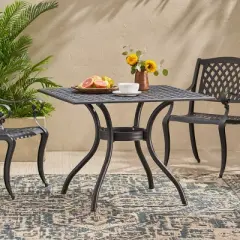 Gulches Patio Dining Tables - Black Sand Square Outdoor Table with Mesh Design