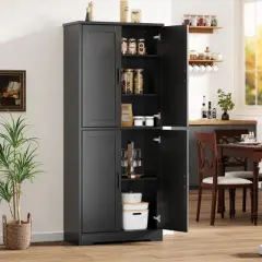 70"  Tall Kitchen Pantry Cabinet with 4 Doors and Adjustable Shelves, Freestanding Storage Cabinet for Bathroom, Dining Room, Living Room