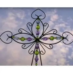 41" Metal Jeweled Cross Inverted Heart Yard Stake - Ultimate Innovations