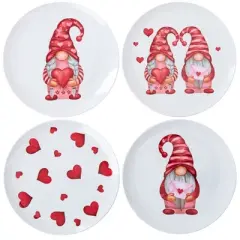 The Lakeside Collection Valentine's Day Whimsical Gnome Printed Tabletop Collection - Set of 4 Melamine Plates