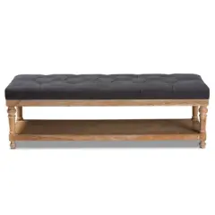 Linda Linen Fabric Upholstered Washed Wood Storage Bench - Baxton Studio