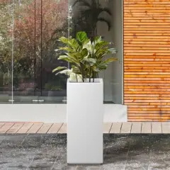 Rosemead Home & Garden Square Concrete Outdoor Planter Pot Chalk White 9"x9"x20"