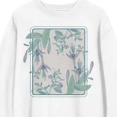 Fuchsia Flower Crew Neck Long Sleeve White Adult Sweatshirt