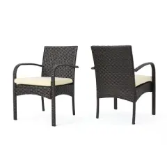 PAGED Patio Dining Chairs Wicker Outdoor Chair with Thick Cushion, Wicker Back for Garden, Patio, Lawn, Backyard
