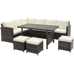 Tangkula 7PCS Wicker Patio Conversation Furniture Set Sectional Sofa Set w/ White Cushions