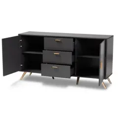 Kelson Wood 2 Door Sideboard Buffet Dark Gray/Gold - Baxton Studio
