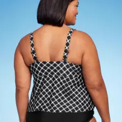 Women's V-Neck Gingham Cropped Tankini Top - Kona Sol&trade; Multi