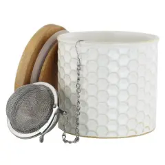 Chantal Honeycomb Tea Caddy w/ Bamboo Lid & Stainless  Tea Infuser, Glossy White