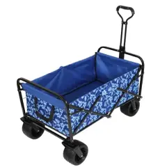 SKRAN 440lbs Collapsible Foldable Beach Wagon Cart with Strapping System,Wagon Grocery Cart for Camping Shopping Sports Gardening Fishing,Blue Flower
