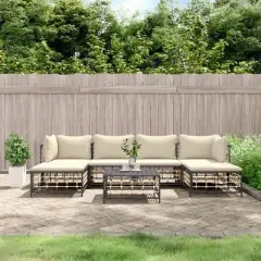 vidaXL Anthracite Poly Rattan Modular Patio Lounge Set// 7-Piece Outdoor Sofa Set with Cushions//Weather-Resistant Garden Furniture