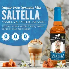 Syruvia Sugar Free SALTELLA Syrup Vanilla Salted Caramel for Coffee 25.4 fl oz Premium Coffee Flavoring Syrup