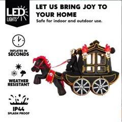 Joyfy 8/10 FT Halloween Inflatable Outdoor Decorations, Carriage/Grim Reaper Driving Car Inflatable with Built-in LEDs for Halloween Party Yard Decor