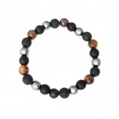Plantlife Aromatherapy Bracelet - Tigers Eye & Hematite Stretch, Lava Rock & Natural Stone Jewelry for Essential Oil Diffusion & Wellness