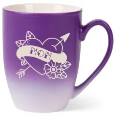 100 North Floral Heart 10 Ounce Purple and White Two Toned Ombre, Comfortably Fits Your Hands, Ceramic Tea Coffee Cup Mug, Mom