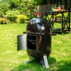 Captiva Designs 18" Vertical Dual Layer Charcoal Smoker Grill with Porcelain-Enameled Smoking Chamber GR14 Black: Outdoor Cooking