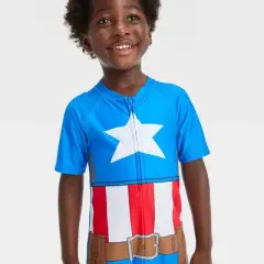 Toddler Boys' Marvel Captain America One Piece Rash Guard - Blue