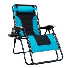 Captiva Designs Patio Zero Gravity Free Padded Seat Recliner with Cup Holder & Alloy Steel Frame - Blue/Green
