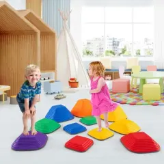 Costway 11 Pcs Colorful Stepping Stones with Full Non-Slip Edging Toys for 3+ Toddlers