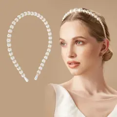 Unique Bargains Women's Cute Pearl Rhinestone Headbands White 1 Pc