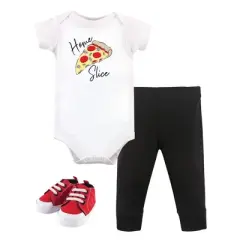 Little Treasure Baby Boy Cotton Bodysuit, Pant and Shoe 3pc Set, Home Slice