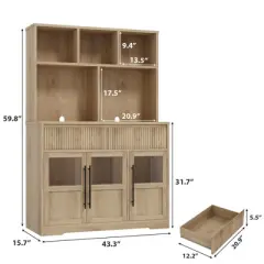GustoWave 60'' Tall Kitchen Pantry Cabinet, Tall Pantry Storage Cabinet with Glass Doors, Drawers, Coffee Bar Table