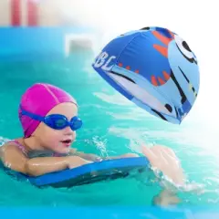 Unique Bargains Kid's Polyester Dinosaur Pattern Swim Cap Blue 1 Pc