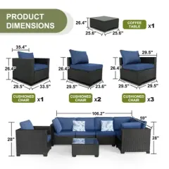 7-Piece Patio Furniture Set with Cushions, PE Rattan Wicker Sectional Sofa Set with Glass Coffee Table, Adjustable Layout for Outdoor & Indoor Use