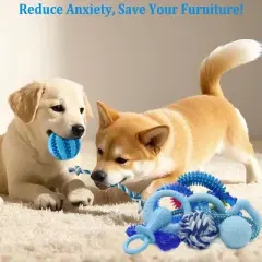 Itopfox 20 Pack Puppy Chew Toys - Blue Dog Teething Toys for Puppies, Teething Rings and Durable Ropes, Rubber Toy Bundle for Small Dogs