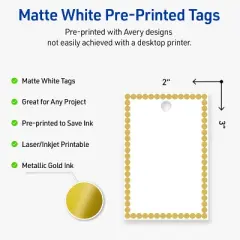 Avery Printable Rectangle Tags, Gold Beads, 2" x 3", Matte White Rectangle Tags, Laser/Inkjet, 80ct, Great for Product Tags