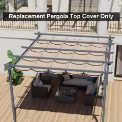 Aoodor Pergola Replacement Canopy- Retractable Sun Shade Cover with Water-Resistant & UPF 50+ UV Blocking for Outdoor Patio