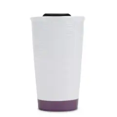 Lighthouse Christian Products Grateful Textured Dipped 12 ounce Ceramic Stoneware Travel Tumbler Mug, Dark Purple