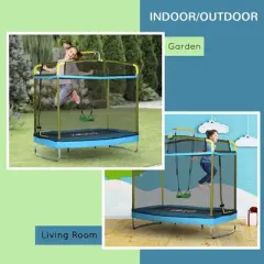 Okak 6.9FT 3-in-1 Kids Trampoline with Enclosure, Toddler Trampolines with Swing and Gymnastics Bar, Rebounder for Indoor, Outdoor, Blue
