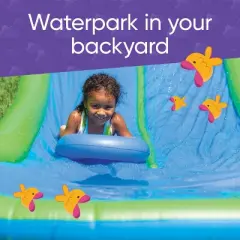 Hearthsong Extra Long 25-Foot Double Lane Water Slide with Sprinkler, Splash Pool, and 2 Inflatable Speed Boards