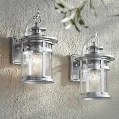 Franklin Iron Works Callaway Modern Industrial Outdoor Wall Light Fixtures Set of 2 Chrome Metal 11 3/4" Clear Seedy Glass for Post Barn