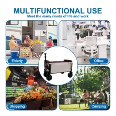 HTUTWOO Collapsible Wagons Carts Foldable with Bench Seat & Storage Compartment, Lightweight Shopping Cart, for Camping,Shopping,Gardening,Fishing