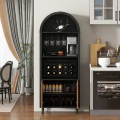KTMBDW Wine Bar Rack Cabinet with Wine Rack, Coffee Bar Cabinet with Glass Holder, Tall Sideboard and Buffet Cabinet with Double Doors