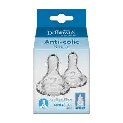 Dr. Brown's Level 2 Narrow Baby Bottle Silicone Nipple - Medium Flow - 2pk - 3m+