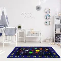 Galaxy Area Rug Outer Space Themed Rug Ultra Soft Pile ABC Alphabet Educational Toddler Carpet Washable Non Slip Solar System Play Mat for Playroom
