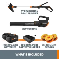 Worx WG930.3 20V Power Share GT Revolution 12" 4.0Ah Cordless String Trimmer & Turbine Leaf Blower Combo Kit