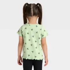 Toddler Girls' Short Sleeve Black Bow Ribbed T-Shirt - Cat & Jack&trade; Light Sage 18M